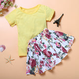 Floral Baby Kids Girl Dress Short Sleeve Top T-Shirt+Skirt Outfits Set Clothes