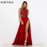 Sexy Women Sleeveless Halter Neck Lace Crochet Evening Maxi Long