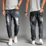 Men's thin section hole jeans stretch slim jeans casual harlan pants
