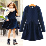 Girls Winter Elegant Thicken Kids Dress Warm Cotton Clothes Autumn 7-16Y Pink Blue