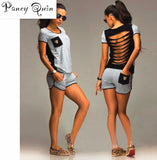 summer fashion leisure women set back Short-sleeved blouse + shorts