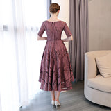 Half Sleeve Embroidery Zipper Cocktail A-line Tea Length Formal