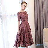 Half Sleeve Embroidery Zipper Cocktail A-line Tea Length Formal