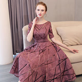 Half Sleeve Embroidery Zipper Cocktail A-line Tea Length Formal