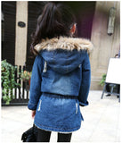 New winter Kids girls denim jacket children plus thick velvet jacket