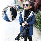 New winter Kids girls denim jacket children plus thick velvet jacket