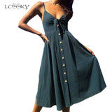 Sexy Bow Backless Polka Dots Print Beach Summer Dress Women
