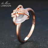 LAMOON Heart 9x10mm Gemstone Rose Quartz Jewelry Wedding Ring