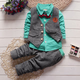 BibiCola baby boys clothing set gentleman outfits infant tracksuit 3pcs plaid t-shirt+pants+vest sets bebe sport suit