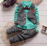 BibiCola baby boys clothing set gentleman outfits infant tracksuit 3pcs plaid t-shirt+pants+vest sets bebe sport suit