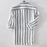 Italy brand summer linen men shirt casual fashion white stripes shirt