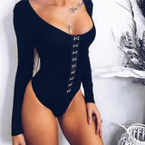 Glamaker Long sleeve low cut sex bodysuit body Party slim bodysuit