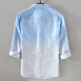 Men's linen shirt three-quarter sleeve gradient blue shirts