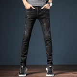 Mens Elastic Slim Fit Pencil Pants Denim Trouser Jeans Black Blue