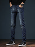 Mens Elastic Slim Fit Pencil Pants Denim Trouser Jeans Black Blue
