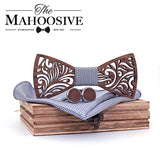 Wooden Bow Tie set and Handkerchief Bowtie Necktie