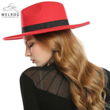 WELROG Black Red  Women Hat Winter Men Jazz Hats Trilby Chapeau Caps