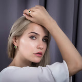 Davieslee Square Green Stone Stud Earring Ring For Women