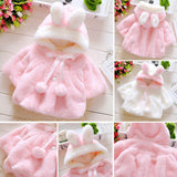 Girls Winter Jackets Warm Faux Fur Fleece Coat Rabbit Ear Hooded Outerwear