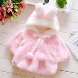 Girls Winter Jackets Warm Faux Fur Fleece Coat Rabbit Ear Hooded Outerwear