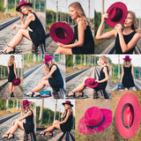 WELROG Black Red  Women Hat Winter Men Jazz Hats Trilby Chapeau Caps