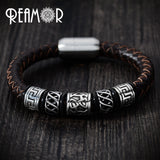Men Black Leather Bracelet Stainless steel Bead Bracelets