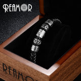 Men Black Leather Bracelet Stainless steel Bead Bracelets