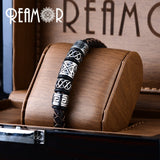 Men Black Leather Bracelet Stainless steel Bead Bracelets