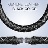 Men Black Leather Bracelet Stainless steel Bead Bracelets