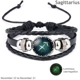 New 12 Constellation Luminous Leather Bracelet