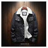 Men Light Blue Winter Jean Jackets Outerwear Warm Denim Coats