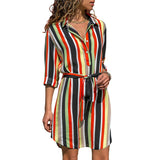 Long Sleeve Shirt Chiffon Boho Beach Dresses Women Casual Striped