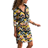 Long Sleeve Shirt Chiffon Boho Beach Dresses Women Casual Striped