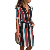 Long Sleeve Shirt Chiffon Boho Beach Dresses Women Casual Striped
