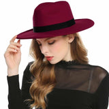 WELROG Black Red  Women Hat Winter Men Jazz Hats Trilby Chapeau Caps