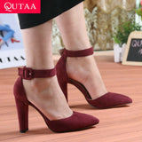 QUTAA Women Pumps Fashion Women Shoes Wine Ladies Pumps Size 34-43