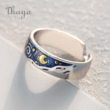 Thaya Van Gogh's Enamel couple Sky Star moon Glitter Rings For Women
