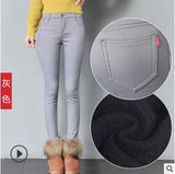 2019 Thick Pencil Pants For Women Winter Warm Skinny Femme Trousers