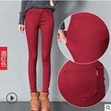 2019 Thick Pencil Pants For Women Winter Warm Skinny Femme Trousers
