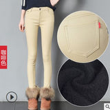 2019 Thick Pencil Pants For Women Winter Warm Skinny Femme Trousers