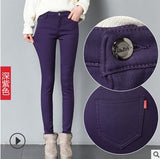 2019 Thick Pencil Pants For Women Winter Warm Skinny Femme Trousers