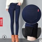 2019 Thick Pencil Pants For Women Winter Warm Skinny Femme Trousers