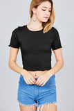 Short Sleeve Lettuce Hem Rib Crop Top