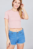 Short Sleeve Lettuce Hem Rib Crop Top