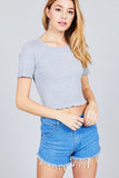 Short Sleeve Lettuce Hem Rib Crop Top