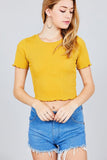 Short Sleeve Lettuce Hem Rib Crop Top
