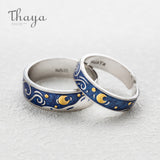 Thaya Van Gogh's Enamel couple Sky Star moon Glitter Rings For Women