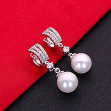 White Cubic Zirconia Pearl Fashion Jewelry Silver Stud Earrings