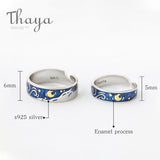 Thaya Van Gogh's Enamel couple Sky Star moon Glitter Rings For Women