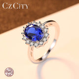 CZCITY Princess Diana William Kate Gemstone Rings Sapphire Blue